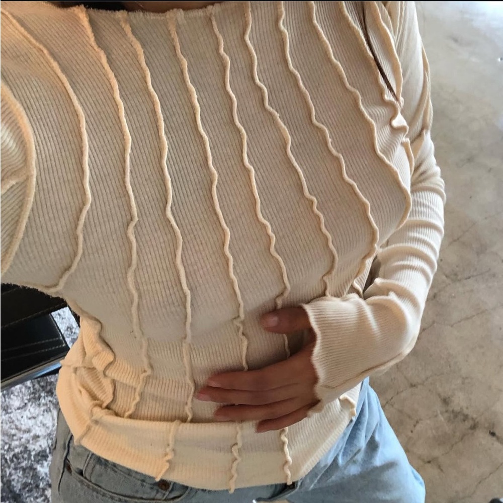 Zara Cream Long Sleeve Ribbed Top